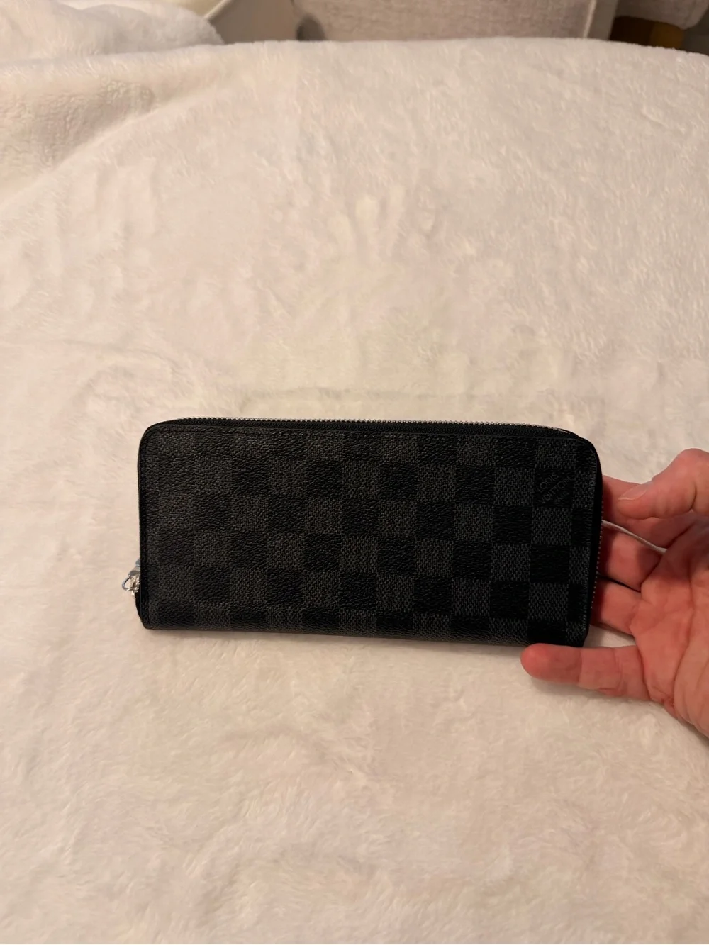 Louis Vuitton Black Damier Graphite Zip Wallet with Silver Hardware